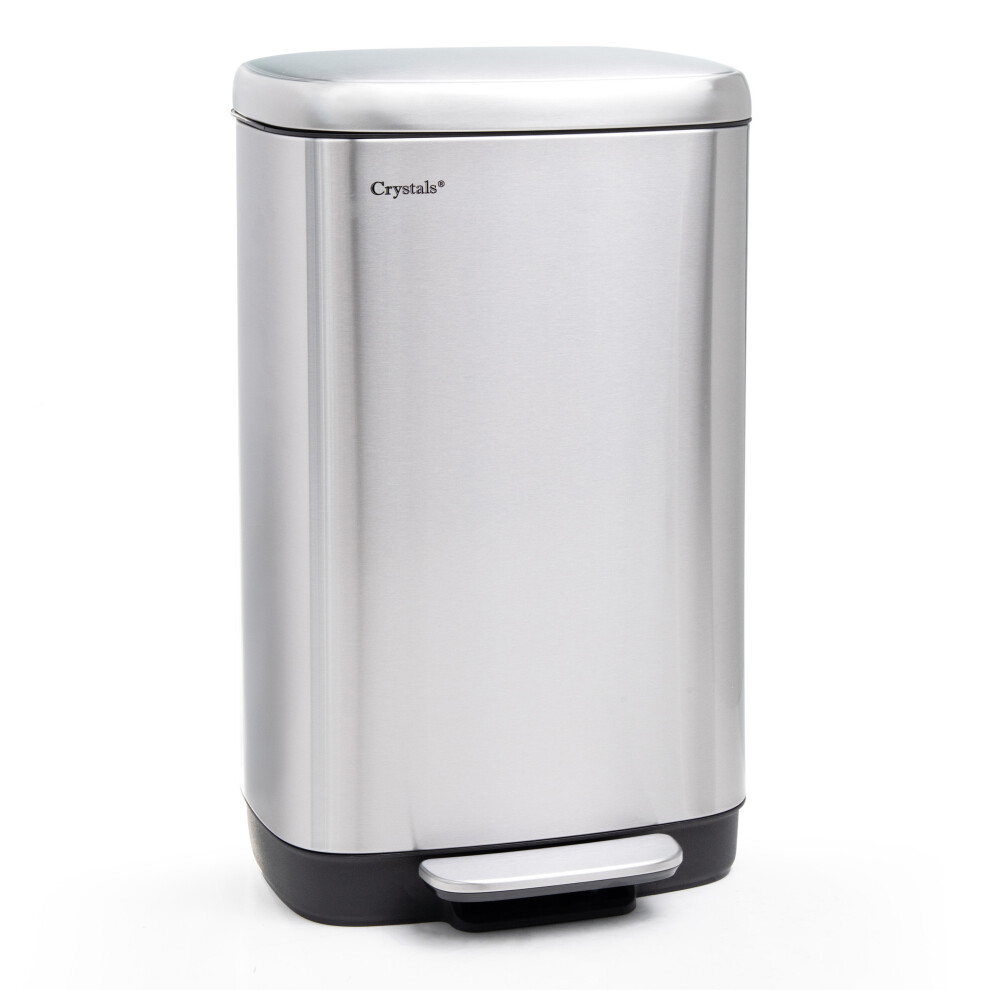 30L-Stainless Steel Rectangular Pedal Bin With Soft Close Lid Silver Waste Bin