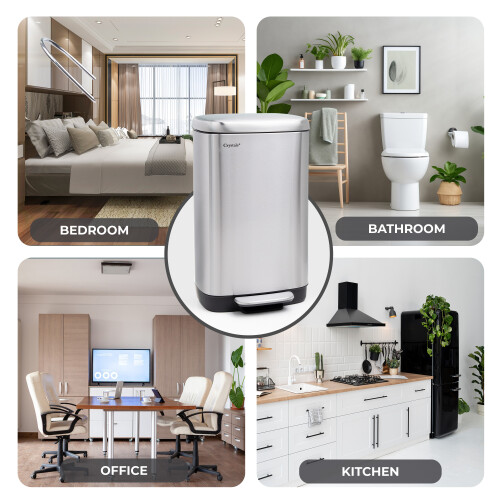 30L-Stainless Steel Rectangular Pedal Bin With Soft Close Lid Silver Waste Bin 2