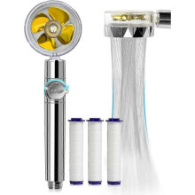 (yellow) Handheld Turbo Shower Head Jet Shower Head Kit With 3 Filter Cartridges