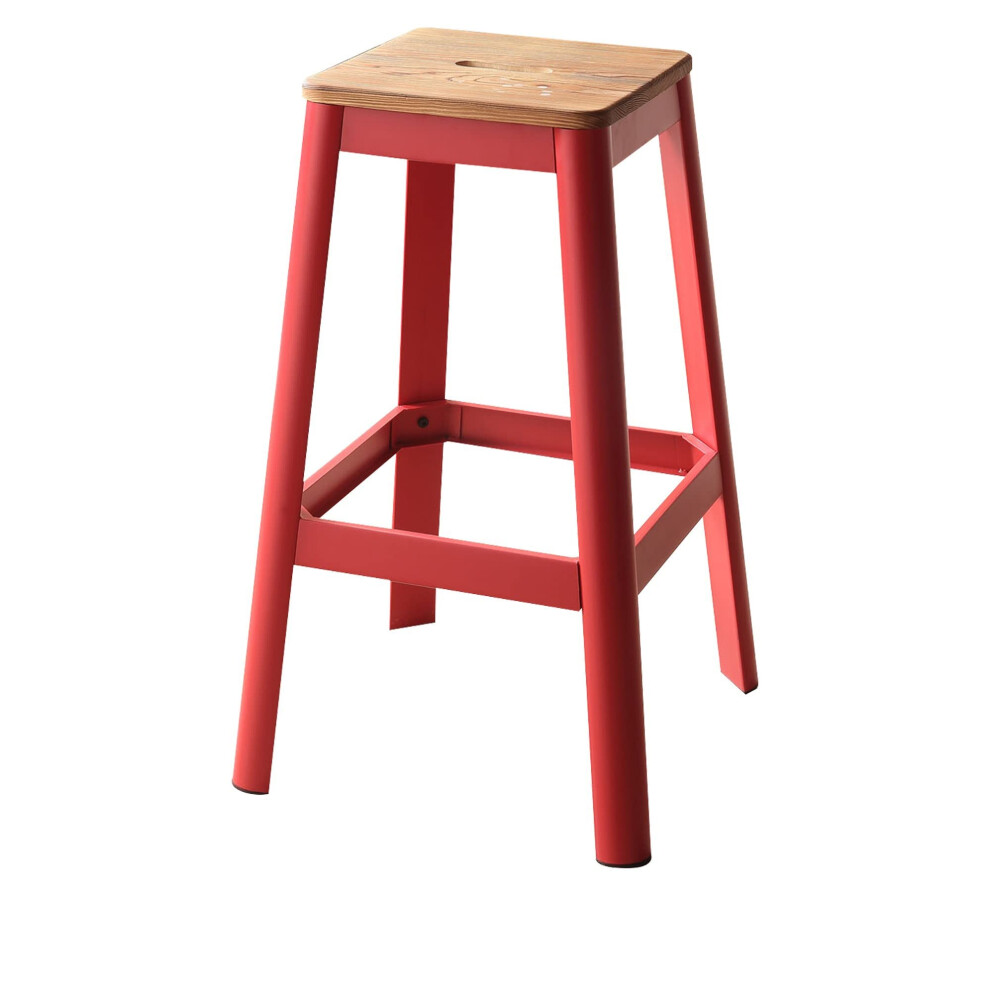 Tabouret de bar en bois Benjara Benzara avec cadre en m   tal marron et rouge