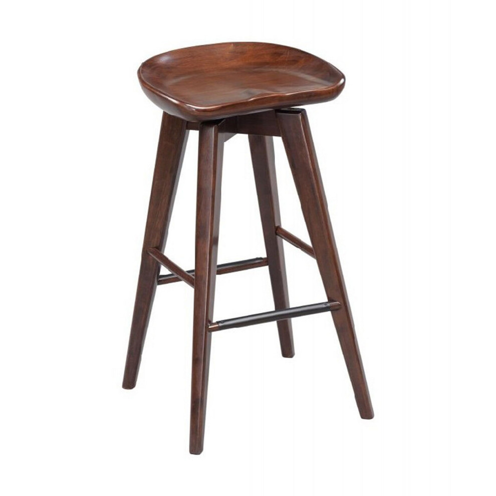Tabouret de bar pivotant Benjara avec assise profil   e et cadre en bois et pieds inclin   s, marron