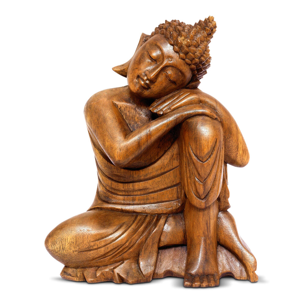 Statue De Bouddha Endormi Serein En Bois De 40 Cm, Collection G6, Sculpture SculptéE à La Main, Figurine DéCorative Faite à La Main, DéCoration D-image