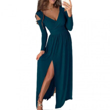 (2XL, Green) Women Deep V Neck Dress Slim Beautiful Long Sleeve Club Party Evening Dress For Women Lady New