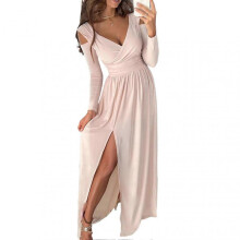 (S, Pink) Women Deep V Neck Dress Slim Beautiful Long Sleeve Club Party Evening Dress For Women Lady New