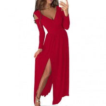(2XL, Red) Women Deep V Neck Dress Slim Beautiful Long Sleeve Club Party Evening Dress For Women Lady New