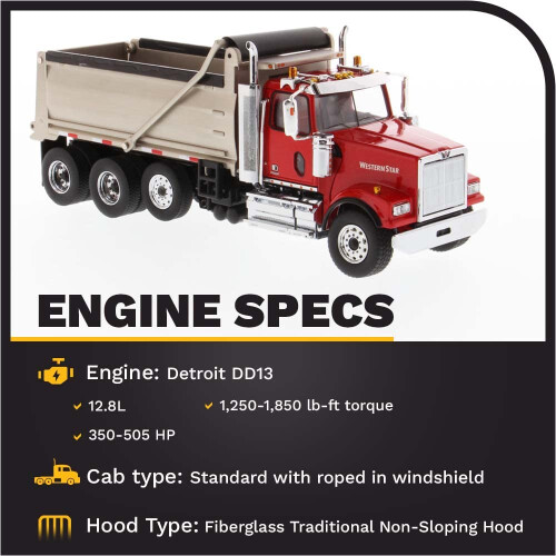 Diecast Masters Western Star 4900 SFFA com Eixo Elevatório | Camioneta de Carga Prata | Modelo 1:50 2