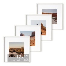 HAUS AND HUES Solid Oak Wood 12 x12 Picture Frames Matted to 8 x8 Set of 4-12x12 White Square Frames White Wood Picture Frames White Pic