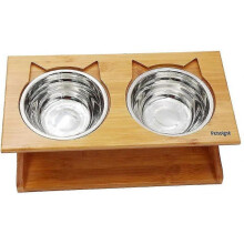 High Bowl for Cat And Puppy Inclined Bowl for Cat And Dog Wooden Stand