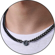 (G, Black) Initial A-z Cuban Link Chain Necklace For Boys Men Women Letter Pendant Stainless Steel 6.5mm 18+2 Inches Jewelry Gift