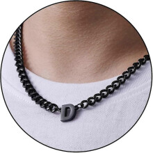 (D, Black) Initial A-z Cuban Link Chain Necklace For Boys Men Women Letter Pendant Stainless Steel 6.5mm 18+2 Inches Jewelry Gift