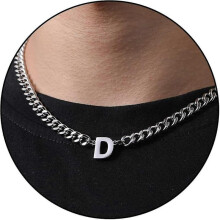 (D, Silver) Initial A-z Cuban Link Chain Necklace For Boys Men Women Letter Pendant Stainless Steel 6.5mm 18+2 Inches Jewelry Gift