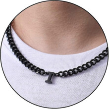 (I, Black) Initial A-z Cuban Link Chain Necklace For Boys Men Women Letter Pendant Stainless Steel 6.5mm 18+2 Inches Jewelry Gift