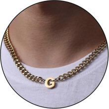 (G, Gold) Initial A-z Cuban Link Chain Necklace For Boys Men Women Letter Pendant Stainless Steel 6.5mm 18+2 Inches Jewelry Gift