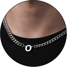 (O, Silver) Initial A-z Cuban Link Chain Necklace For Boys Men Women Letter Pendant Stainless Steel 6.5mm 18+2 Inches Jewelry Gift