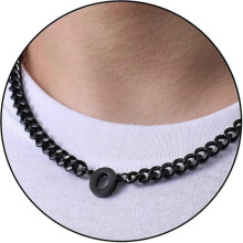 (O, Black) Initial A-z Cuban Link Chain Necklace For Boys Men Women Letter Pendant Stainless Steel 6.5mm 18+2 Inches Jewelry Gift