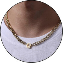 (Q, Gold) Initial A-z Cuban Link Chain Necklace For Boys Men Women Letter Pendant Stainless Steel 6.5mm 18+2 Inches Jewelry Gift