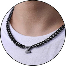(Z, Black) Initial A-z Cuban Link Chain Necklace For Boys Men Women Letter Pendant Stainless Steel 6.5mm 18+2 Inches Jewelry Gift