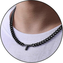 (T, Black) Initial A-z Cuban Link Chain Necklace For Boys Men Women Letter Pendant Stainless Steel 6.5mm 18+2 Inches Jewelry Gift