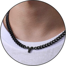 (Y, Black) Initial A-z Cuban Link Chain Necklace For Boys Men Women Letter Pendant Stainless Steel 6.5mm 18+2 Inches Jewelry Gift