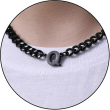(Q, Black) Initial A-z Cuban Link Chain Necklace For Boys Men Women Letter Pendant Stainless Steel 6.5mm 18+2 Inches Jewelry Gift