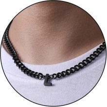 (L, Black) Initial A-z Cuban Link Chain Necklace For Boys Men Women Letter Pendant Stainless Steel 6.5mm 18+2 Inches Jewelry Gift