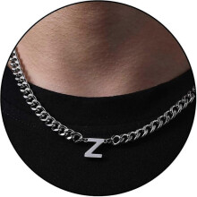 (Z, Silver) Initial A-z Cuban Link Chain Necklace For Boys Men Women Letter Pendant Stainless Steel 6.5mm 18+2 Inches Jewelry Gift