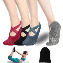 Yoga Socks for Women - 4 Pairs Pilates Socks Non-slip Grips Sock with Strap for Ballet, Barre, Home & Hospital