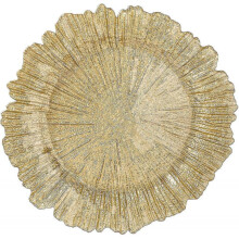 Large 13 Decorative Glass Service Plate for Home Or Professional Fine Diningfor Upscale Catering Events, Dinner Parties, Or Weddings, Round, Gold