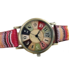 (Red) Retro Boho Watch Multicolor Rainbow Woven Strap Hippie Wristwatch Women Accessories Gift