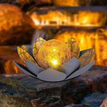 2pcs Coding Metal Lotus Garden Outdoor Led Solar Lantern with Glass Ball Solar Lamp Garden Lighting Lotus Flower for Path, Yard, Porch, Patio (gray)