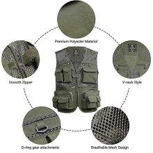 (XL, Khaki) Fishing Vest Breathable Fishing Travel Mesh Vest With Zipper Pockets Summer Work Vest For Outdoor Activities