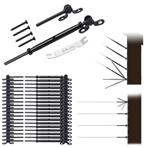 Muzata 20 ζεύγη Μαύρο Κιτ Καλωδίωσης 1/8" Swage Toggle Turnbuckle Τ316 Ανοξείδωτο Ατσάλι