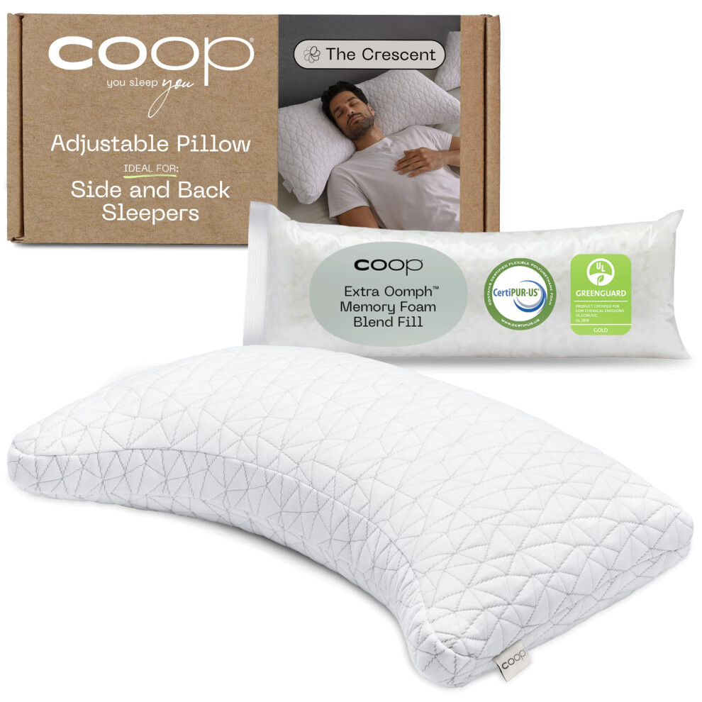 Coop Home Goods Certipur-Us/Greenguard - Cuscino Regolabile Originale A Mezzaluna, Supporto Per Spalle, Collo E Testa, Cuscino In Schiuma A Mezzaluna, Rigidità Media Per Chi Dorme Sulla Schiena E Sul-image