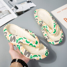 (white, 44-45) Men wear thick-soled flip-flops and women wear grafft-printed flip-flops on the outside
