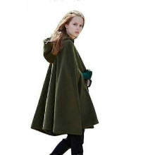 (s, green) Casual Hooded Cape Coat, Fashion Loose Solid Winter Cloak Outerwear