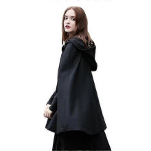 (s, black) Casual Hooded Cape Coat, Fashion Loose Solid Winter Cloak Outerwear