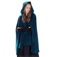 (l, blue) Casual Hooded Cape Coat, Fashion Loose Solid Winter Cloak Outerwear