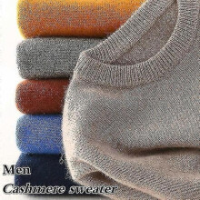 (M,Navy)Men's Cashmere Sweater Autumn Winter Soft Warm Knitted Pullover Knitted Sweater