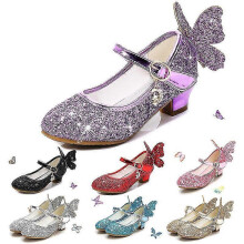 (30, Blue) Kids Leather Shoes For Girls Princess Glitter Children High Heel Girls Shoes Butterfly 3d332