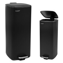 1 x Black 30L Stainless Steel Kitchen Pedal Bin Rubbish Waste Soft Close Dustbin