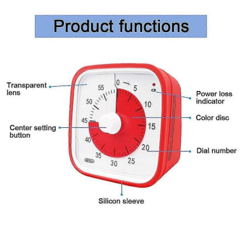 (Red) Visual , Oversize Classroom Visual Timer For Kids And Adults, Durable Mechanical Kitchen Timer Clock 2