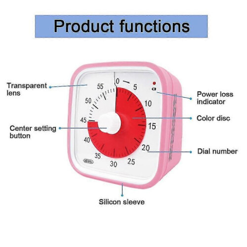 (Pink) Visual , Oversize Classroom Visual Timer For Kids And Adults, Durable Mechanical Kitchen Timer Clock 2