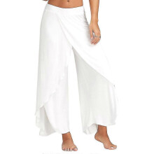 (M, White) Women Plain Yoga Pants Side Split Sports Gym Casual Loose Wide Leg Long Pants Breathable Pilates Dance Pants
