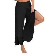 (5XL, Black) Women Plain Yoga Pants Side Split Sports Gym Casual Loose Wide Leg Long Pants Breathable Pilates Dance Pants