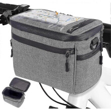 (Grey) Handlebar Bag Bicycle Bicycle Basket Front 5l Bicycle Bag Handlebar For Bicycle And Electric Bicycles With Transparent Pvc Window