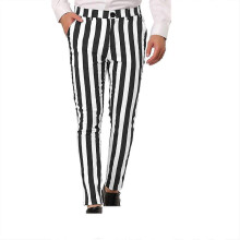 (XL, Black) Men's Stripe Personalized Pants Pocket Button Suit Pants Leggings Casual Pants