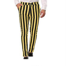 (XL, Gold) Men's Stripe Personalized Pants Pocket Button Suit Pants Leggings Casual Pants