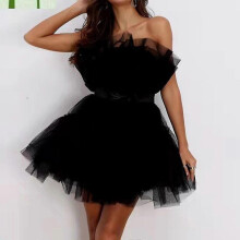 (34, Black) 2023-women Tulle Dress Sleeveless Short Dress Solid Mesh Princess Steapless Party Dress