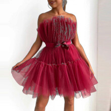 (34, Light coral) 2023-women Tulle Dress Sleeveless Short Dress Solid Mesh Princess Steapless Party Dress