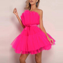 (34, Coral) 2023-women Tulle Dress Sleeveless Short Dress Solid Mesh Princess Steapless Party Dress